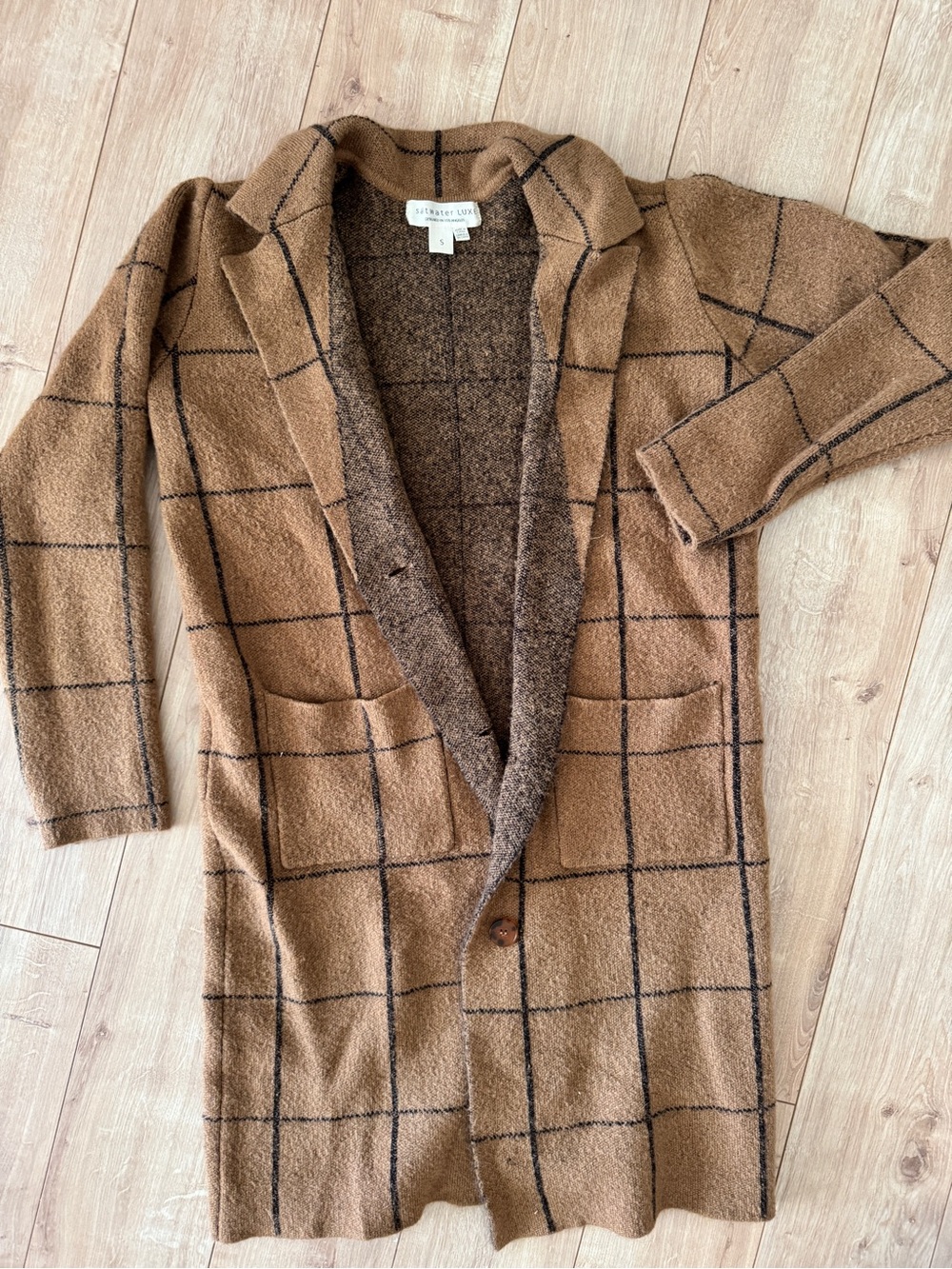 Saltwater Luxe Checkered Coat in Brown Size Small Like New
